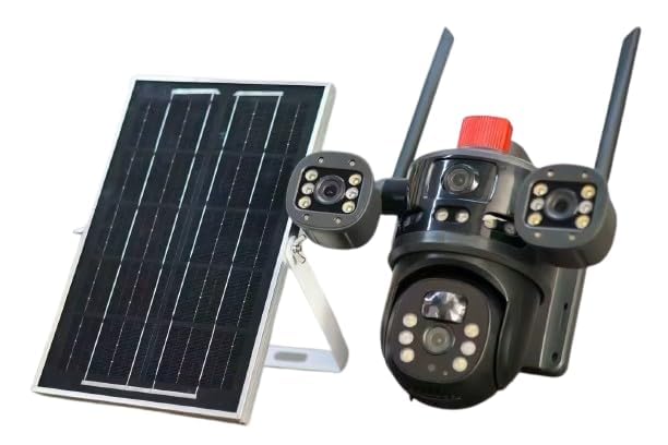 AHUJA INTERNATIONAL WiFi 3 View Solar Double Dual Lens 4G/5G Solar CCTV Camera Wireless 2MP+2MP PTZ Security with Night Vision, Human Detection, 2-Way Audio, V380 Pro App, 128GB Support, IP6
