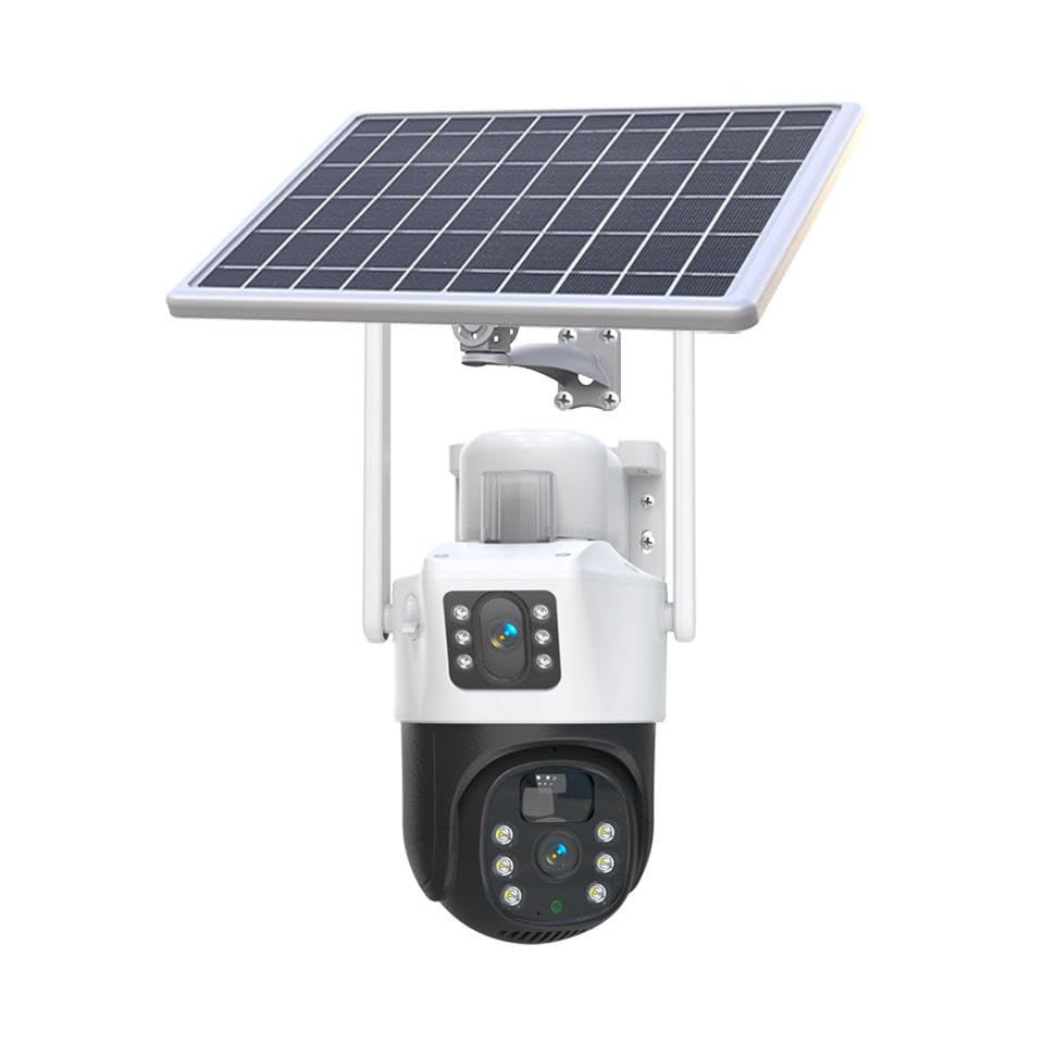 AHUJA INTERNATIONAL SIM Double CCTV Camera Solar 5MP+5MP Dual Lens 4G/5G SIM Enabled Wireless Security Camera 360° Night Vision Human Detection 2-Way Audio V380 Pro App IP66 10000mAh Battery