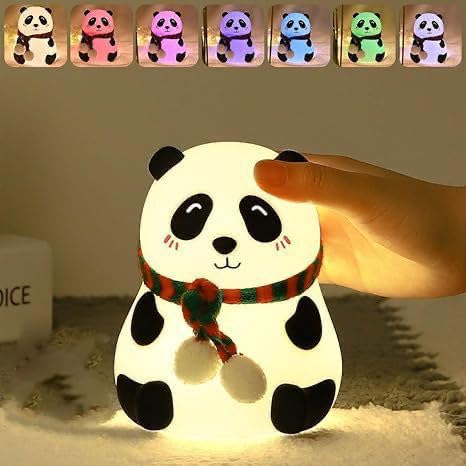 AHUJA INTERNATIONAL Cute Panda Rechargeable Silicone Baby Night Lamp for Kids with 7-Color Changing Modes Soft Touch Sensor Bedside, Bedroom Decor, Nursery, Baby Room & Gift, Colorful Light