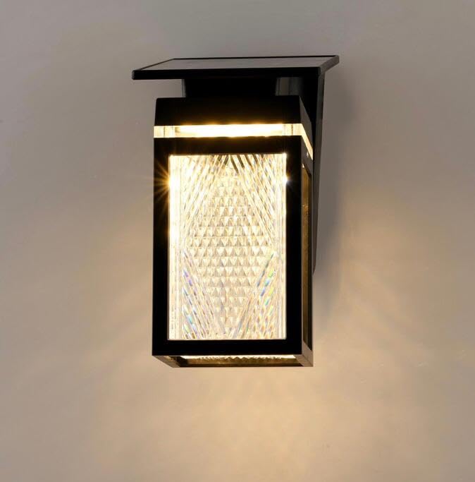 AHUJA INTERNATIONAL Solar Wall Light Round Designer Crystal Waterproof Outdoor Lantern with Remote Control Ambience Switch 3000K-6500K 30W IP65