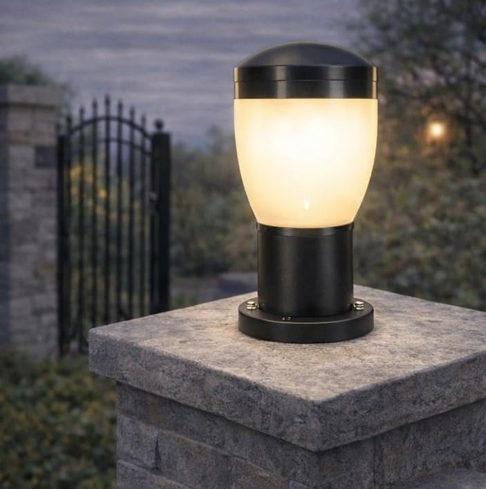AHUJA INTERNATIONAL Garden Gate Light 7W Outdoor Pillar Light Fence Column Plastic Shell with Glass Exterior Post Lamp Suitable for Courtyard, Terrace, Balcony Gate Light Warm White , Size 3