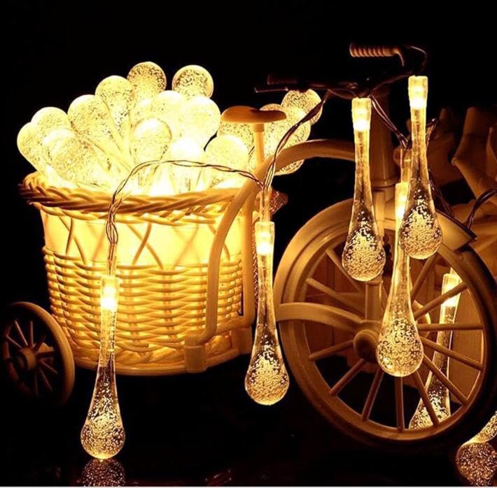 AHUJA INTERNATIONAL Solar Ladi Water Droplet Swing Spike Garden String Lights 20 LED 4 M Fairy Lights for Indoor Christmas Bedroom Decorations LED Holiday Lighting Wall Hanging Diwali Light