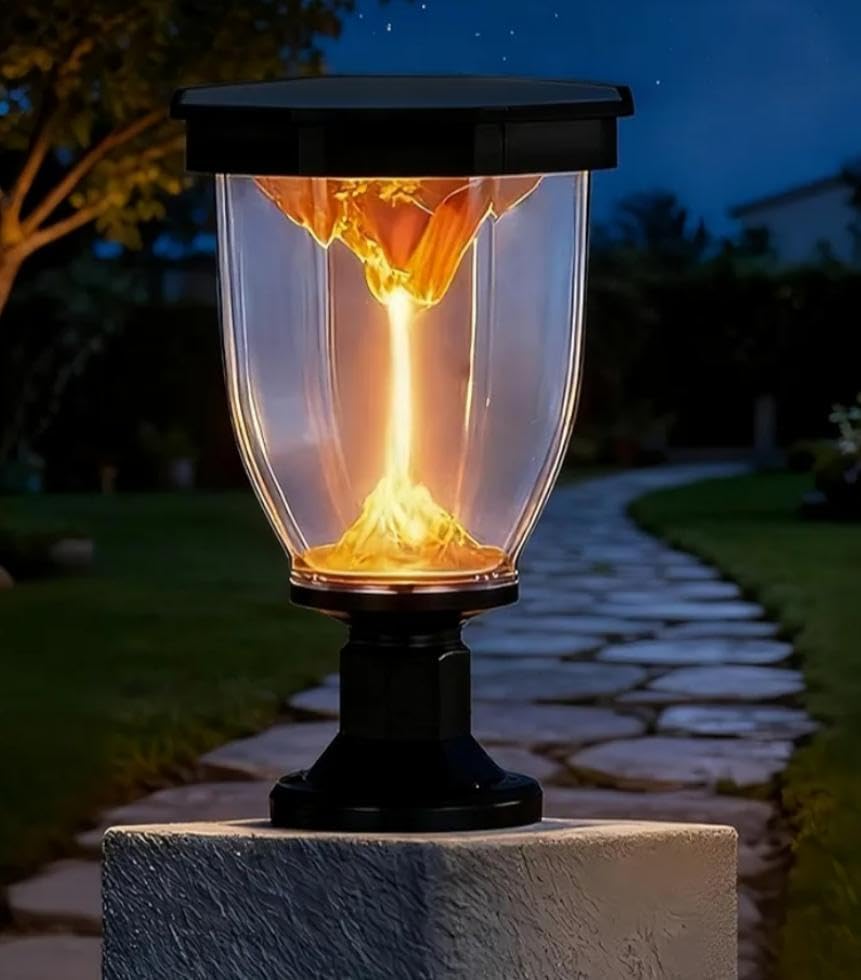 AHUJA INTERNATIONAL Solar Villa Flame Post 30w Outdoor Waterproof Light for Home Villa Hotel Courtyard Porch Pathway Garden Gate Light Flame Scene Light